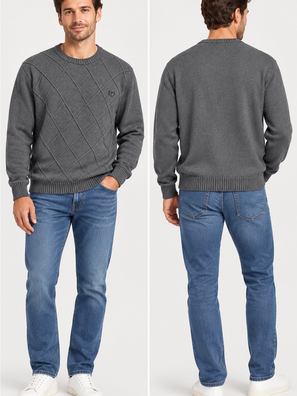 IZOD Men’s XXL Gray Cotton Argyle Crewneck Sweater